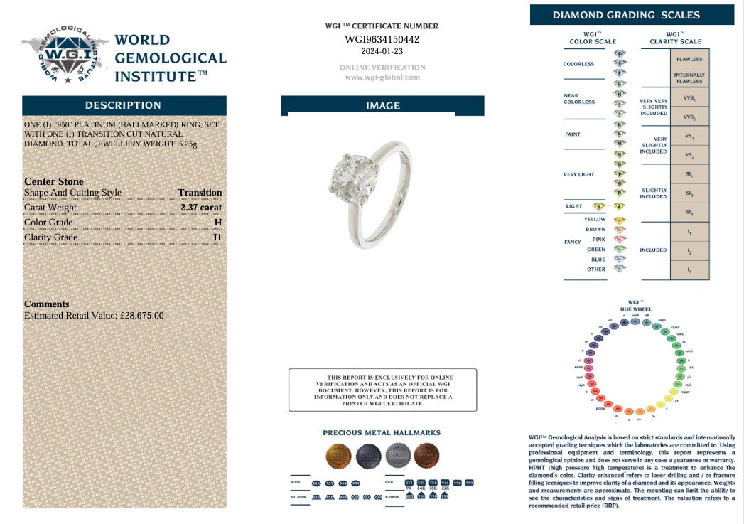 PLATINUM 2.37CT DIAMOND SOLITAIRE RING