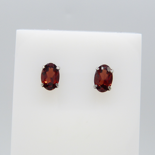 RED GARNET & WHITE GOLD STUDS