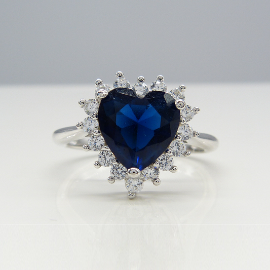 SILVER BLUE HEART RING