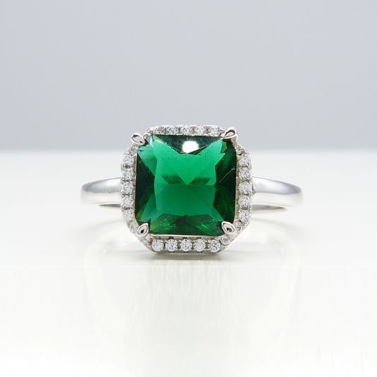 SILVER GREEN CZ RING