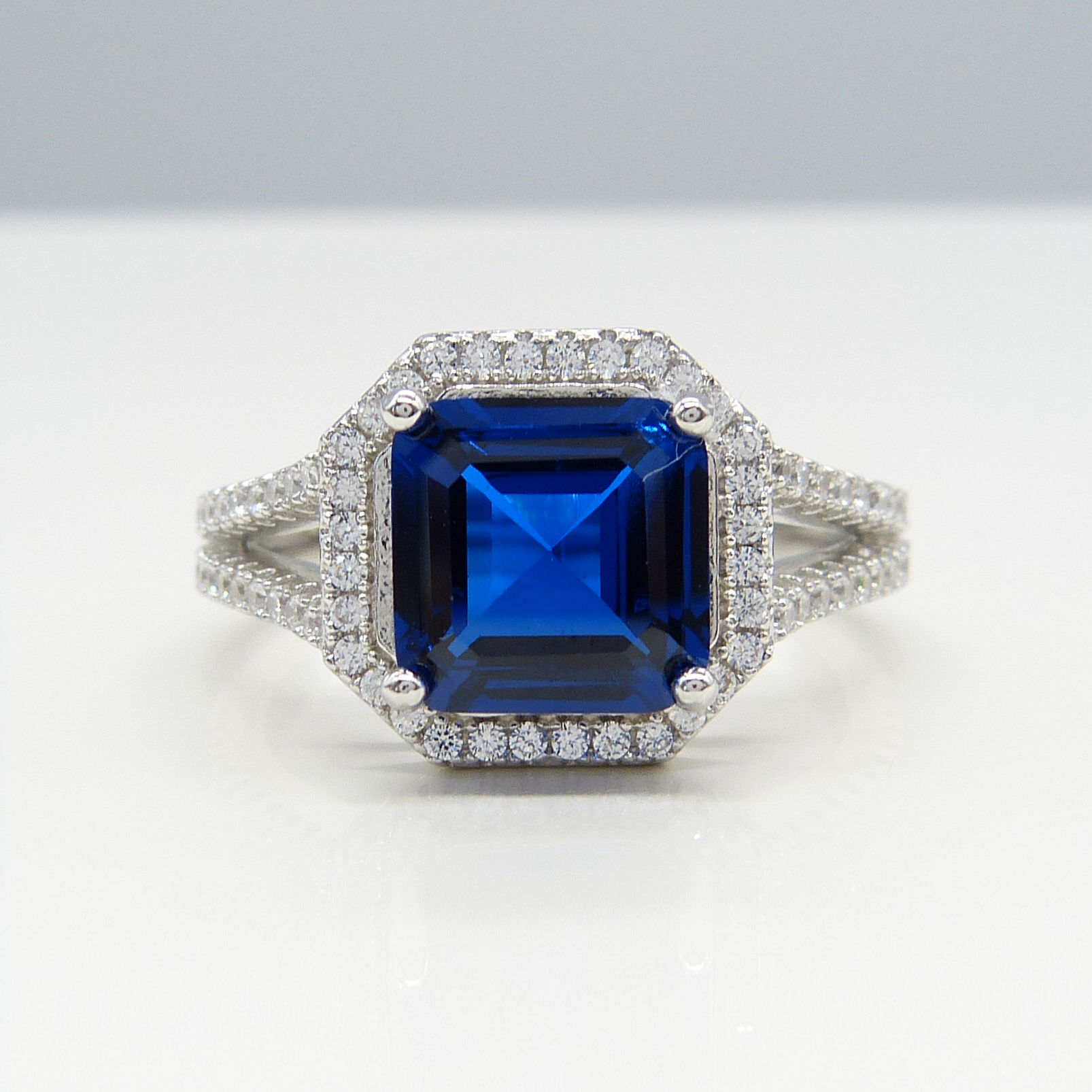 SILVER DARK BLUE CZ RING