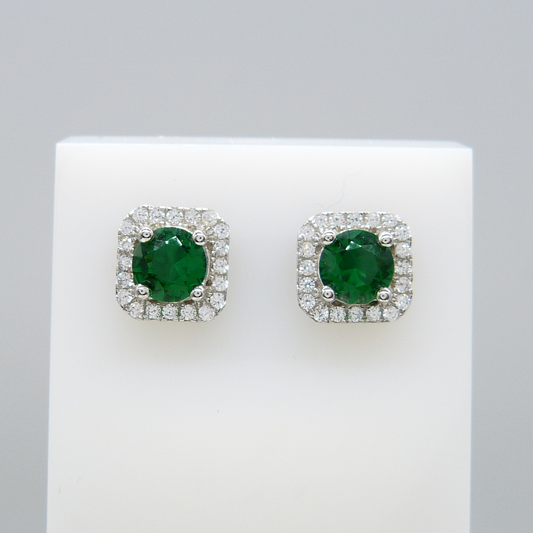 SILVER GREEN HALO STUDS